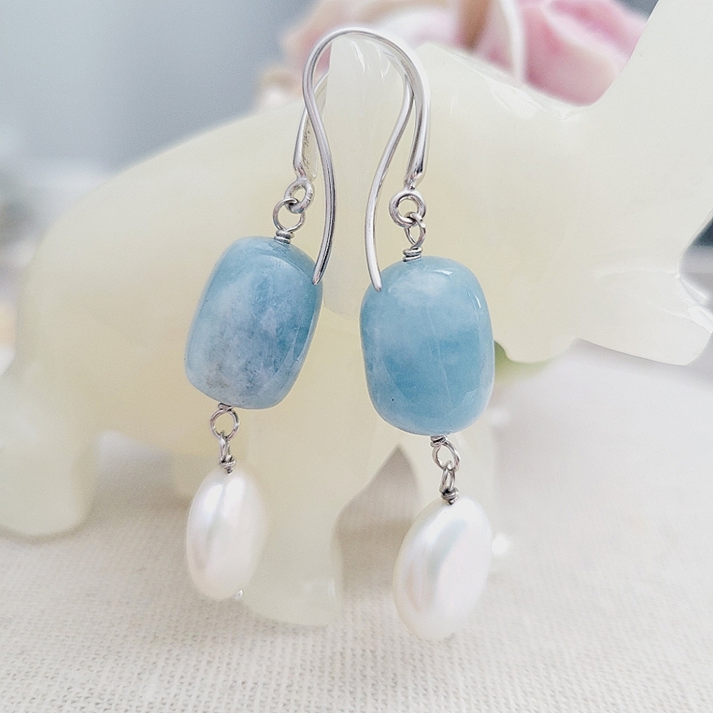 Honora sterling solstice polished aquamarine white coin pearl dangle earrings